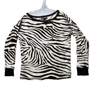 VTG Y2K‎ Ralph Lauren LRL Brown Zebra Print Long Sleeve Waffle Knit Shirt Large